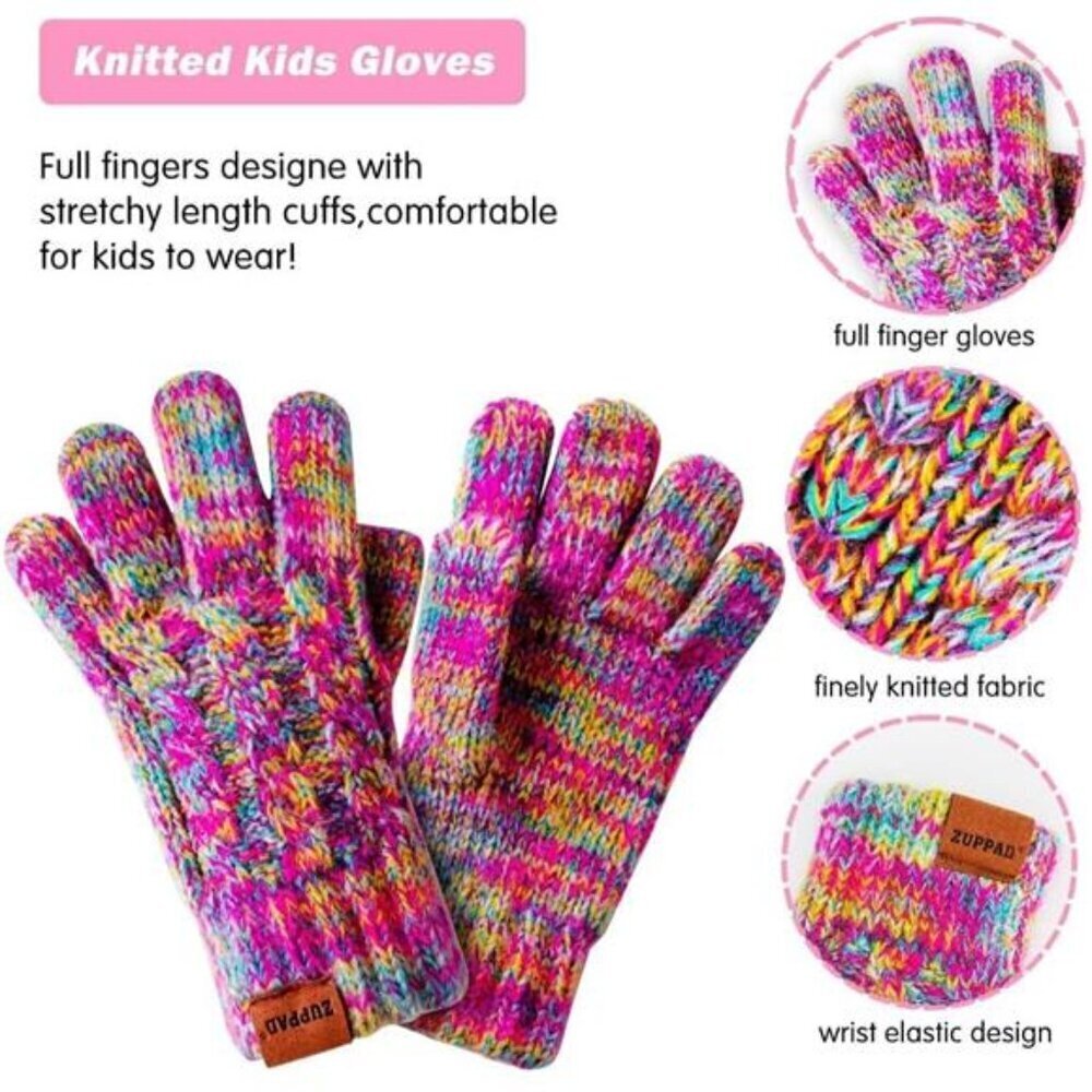 Kids Winter Hat Gloves Scarf Set,Girls Toddler Children Hats Beanie with Pom - Picture 4 of 7